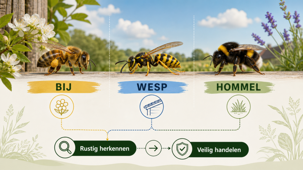 Bij of wesp herkennen: het praktische verschil rond huis en tuin